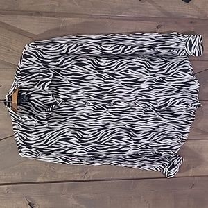 City Silk Zebra Print Button Up Shirt Blouse M